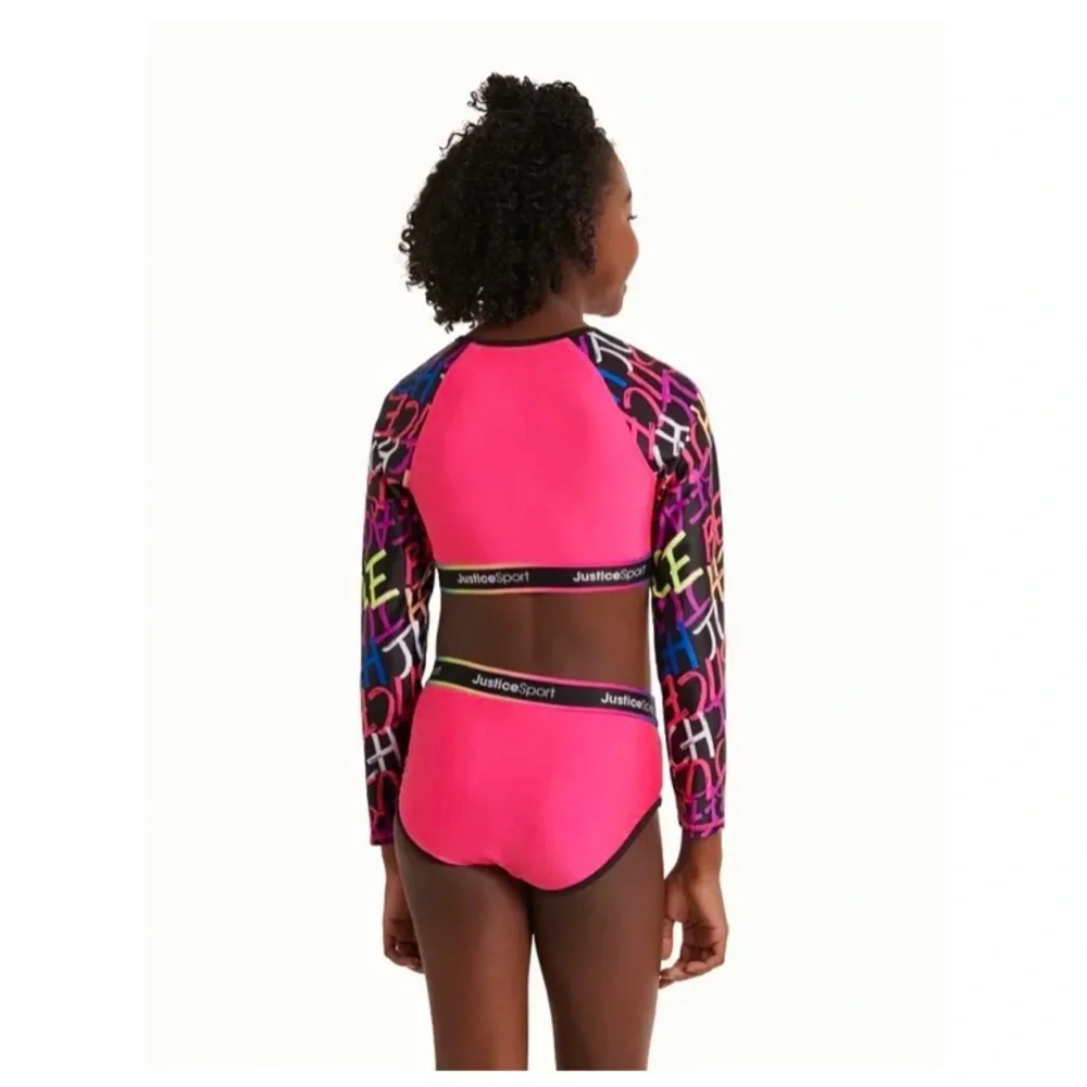 Justice Girls Sport Long Sleeve Rash-guard Swimsuit Set |Size XS